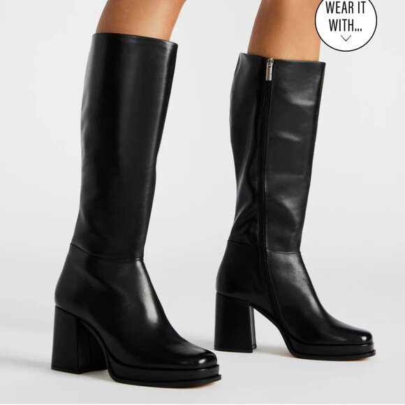 Steve Madden Mystery Black Leather Boots - Picture 1 of 3